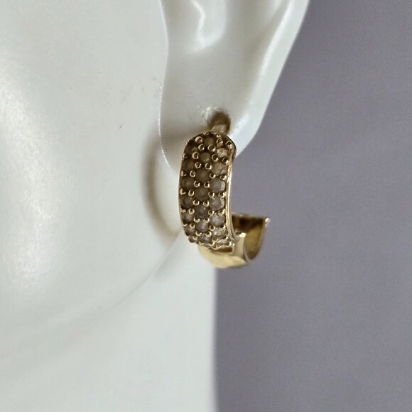Womens Vintage Estate 14K Yellow Gold CZ Hoop Earrings, 2.8g E7823